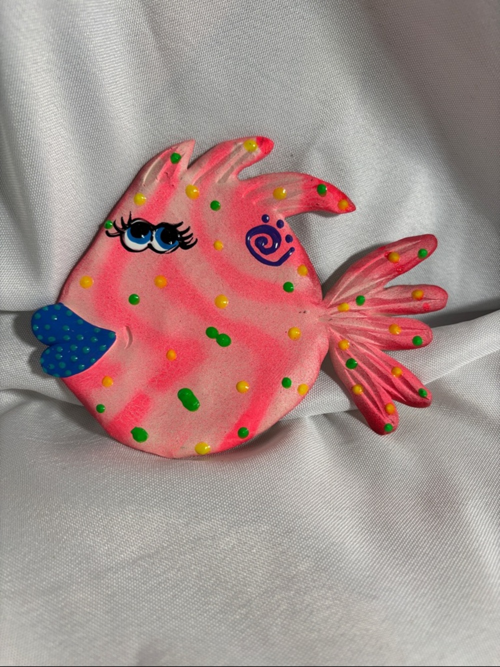 Hand-Painted Pink Decorative Fish Accent - Cute Coastal Decor